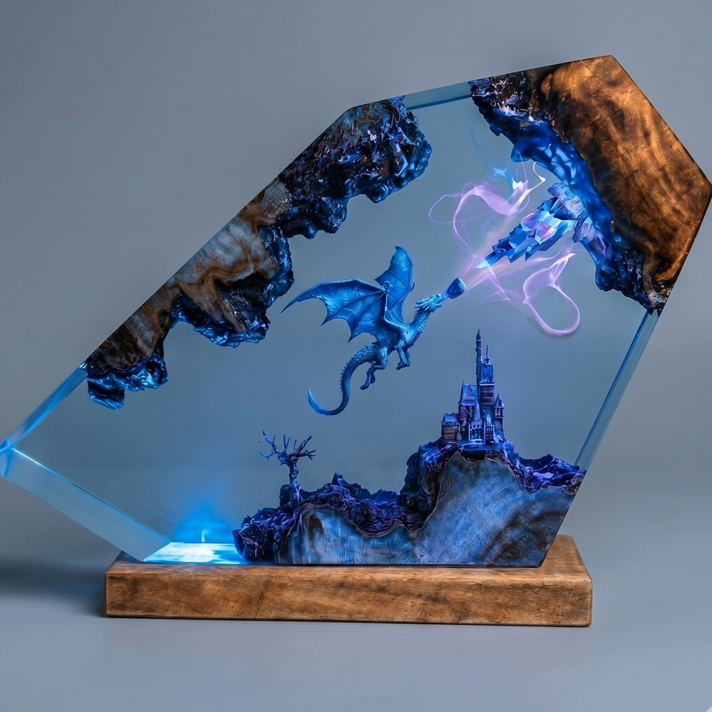 Arcane Frost Dragon Resin Lamp – Handmade Fantasy Magic Night Light