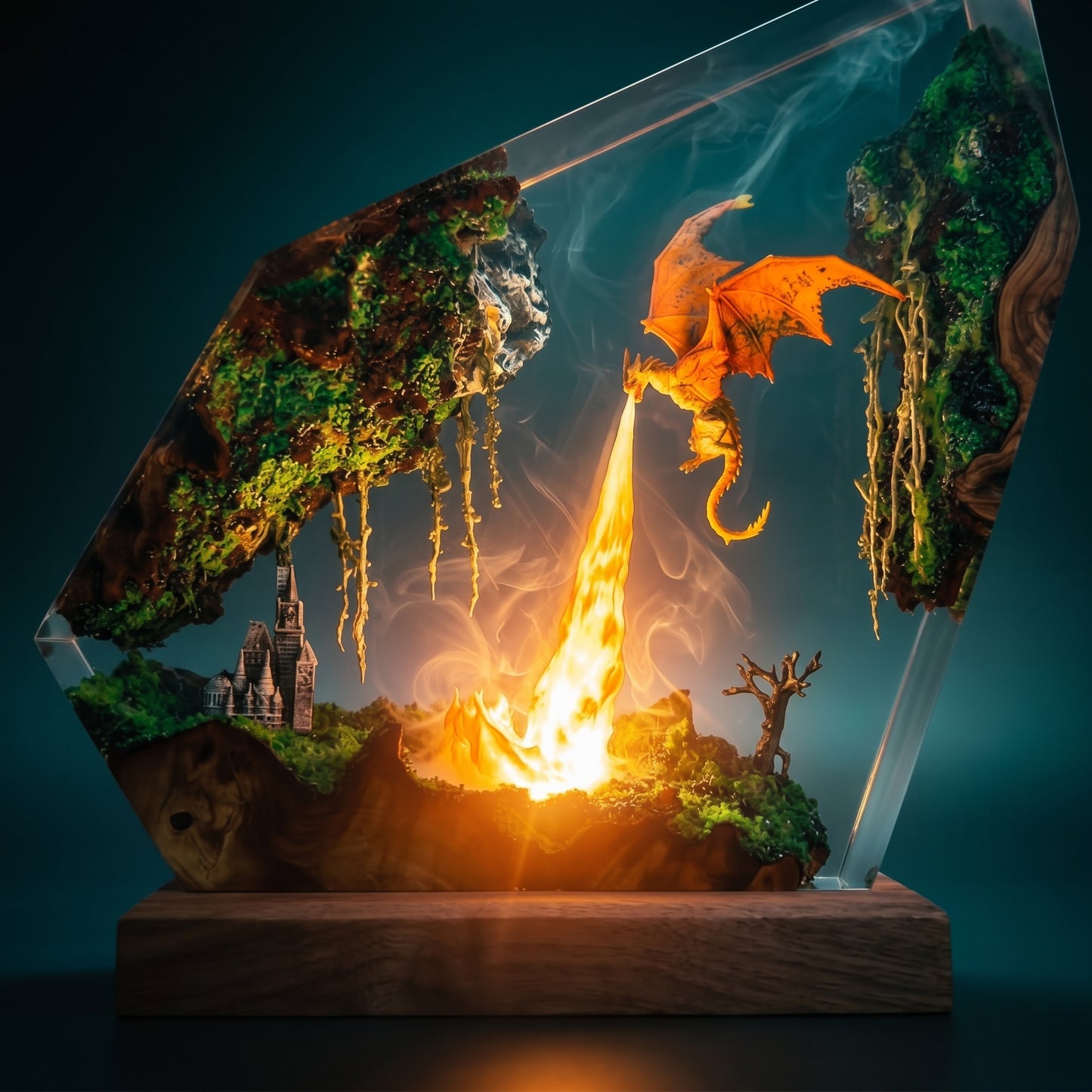 Fire Dragon Resin Lamp – Floating Kingdom Fantasy Decor & LED Night Light