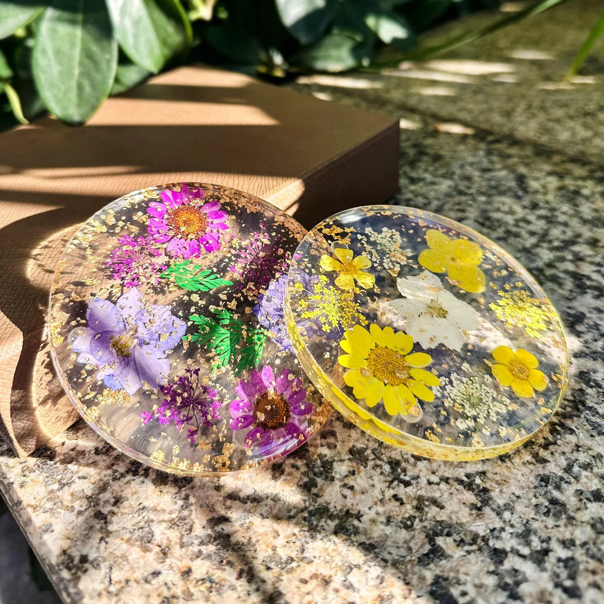 Handmade Pressed Flower Resin Coaster, Real Floral Botanical Decor, Gold Foil Drink Coaster, Personalized