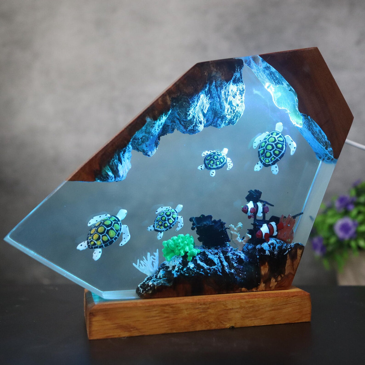 Ocean Resin Lamp Sea Turtle LED Night Light Underwater Epoxy Marine Decor Ocean Scene