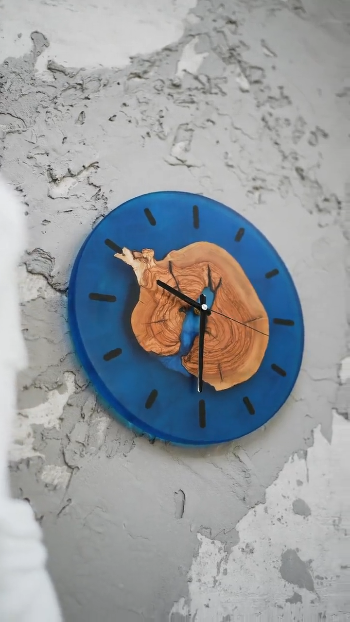 Handmade Epoxy Olive Wood Wall Clock, Unique Resin Art Large Rustic Home Decor