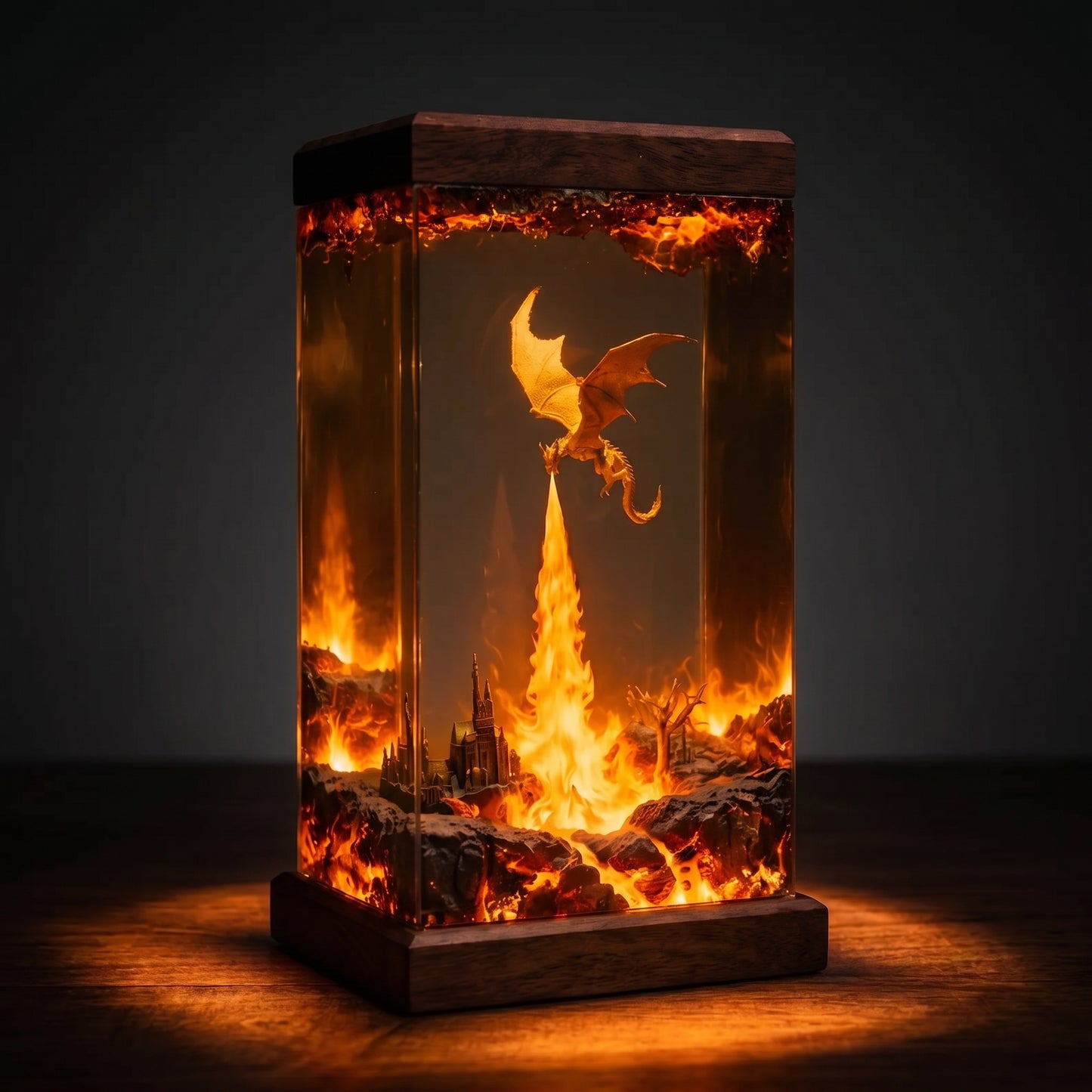Volcanic Dragon Resin Lamp – Handmade Fantasy Night Light & Gaming Room Decor