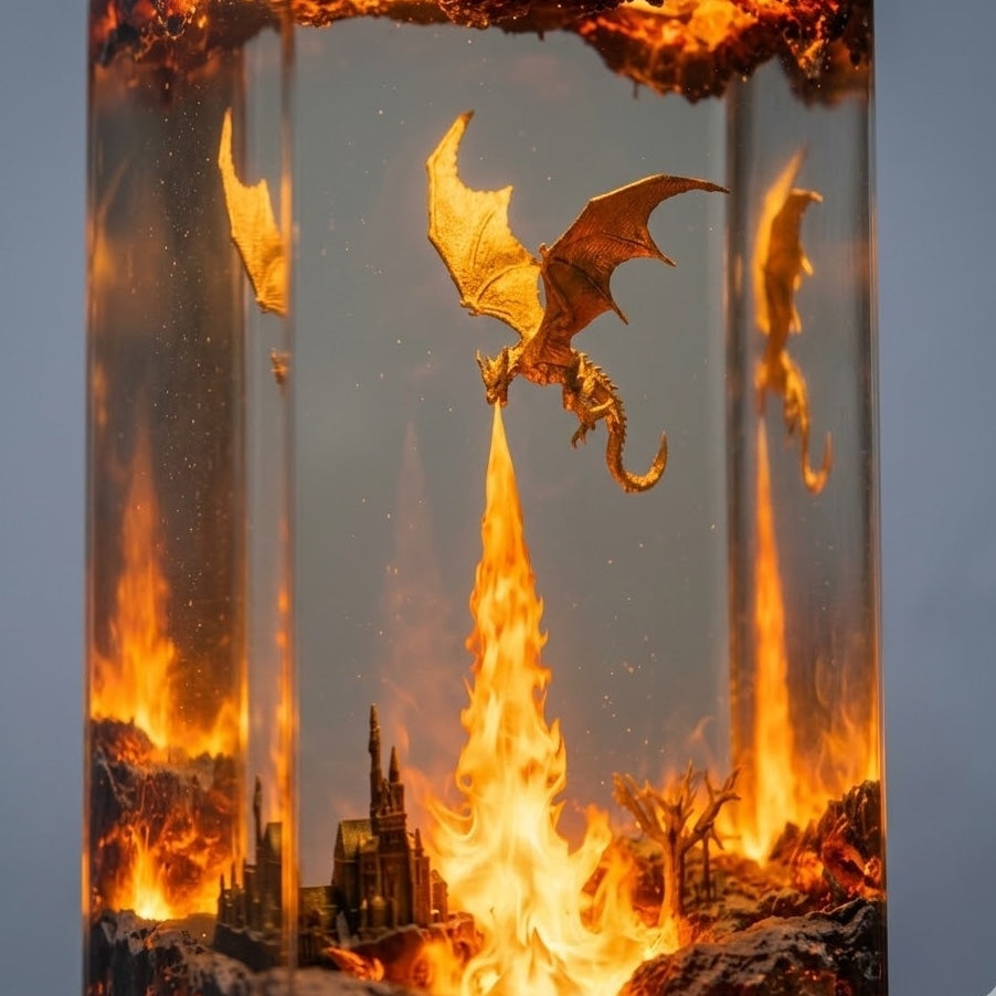 Volcanic Dragon Resin Lamp – Handmade Fantasy Night Light & Gaming Room Decor