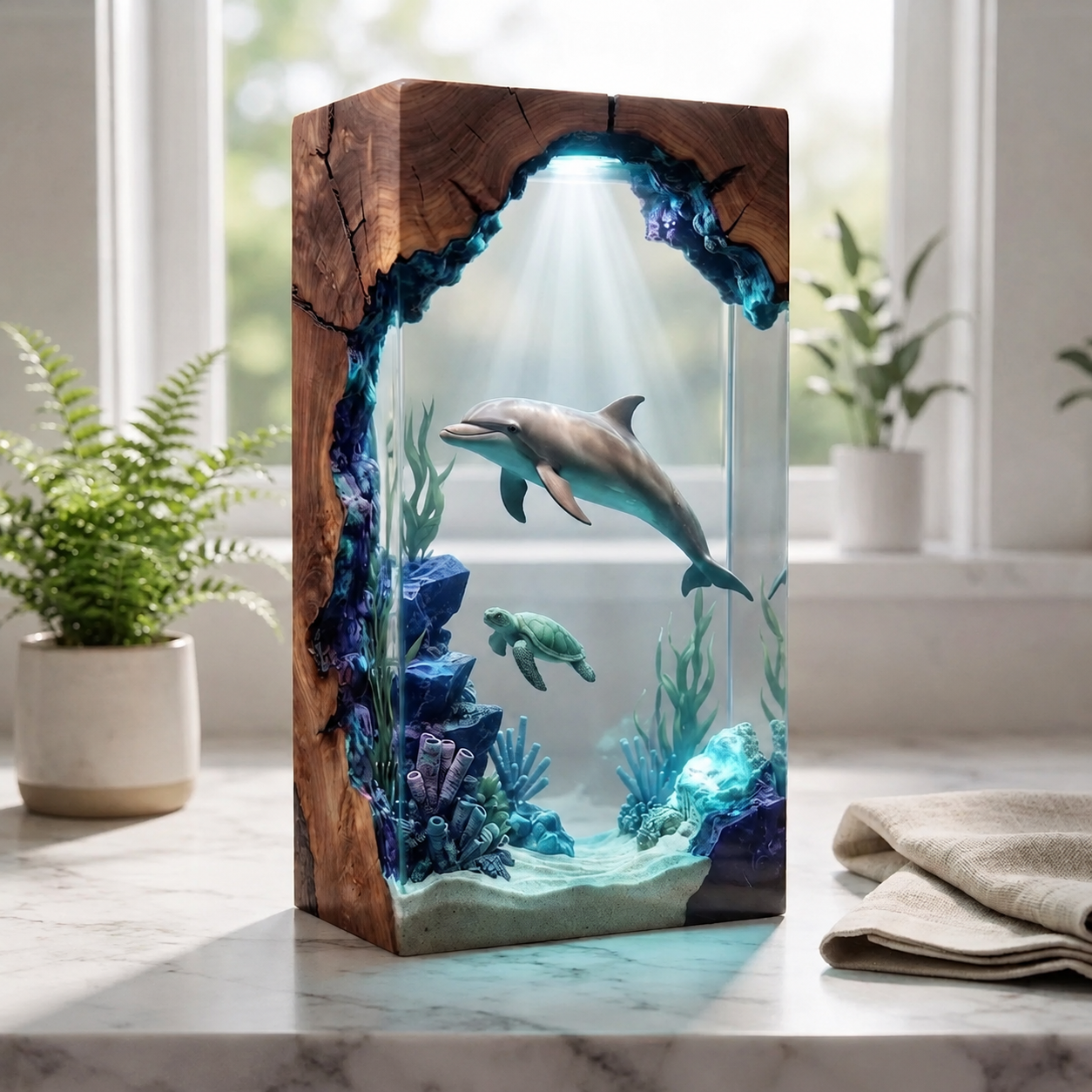 Ocean Dolphin & Sea Turtle Epoxy Resin Night Light