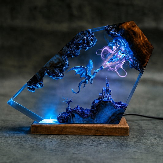 Arcane Frost Dragon Resin Lamp – Handmade Fantasy Magic Night Light