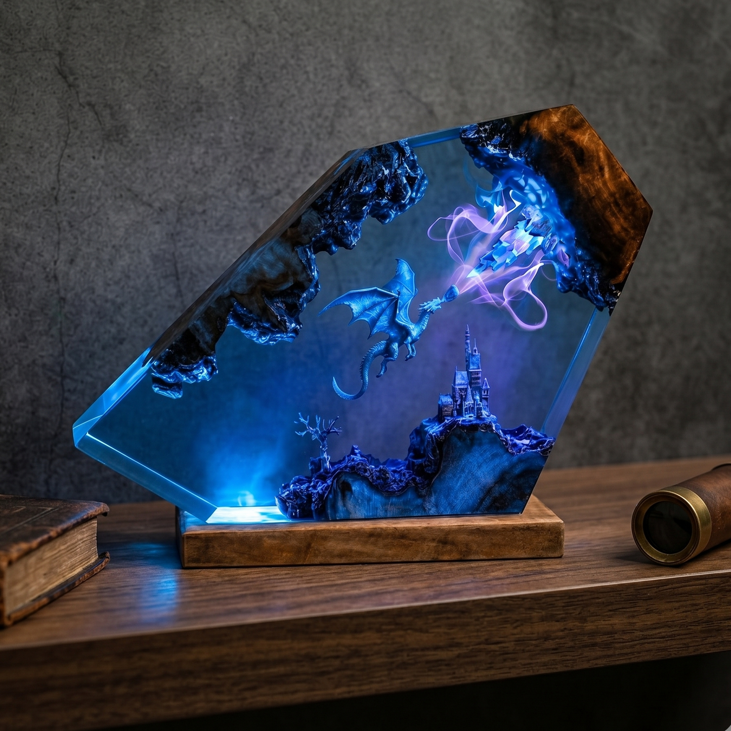 Arcane Frost Dragon Resin Lamp – Handmade Fantasy Magic Night Light