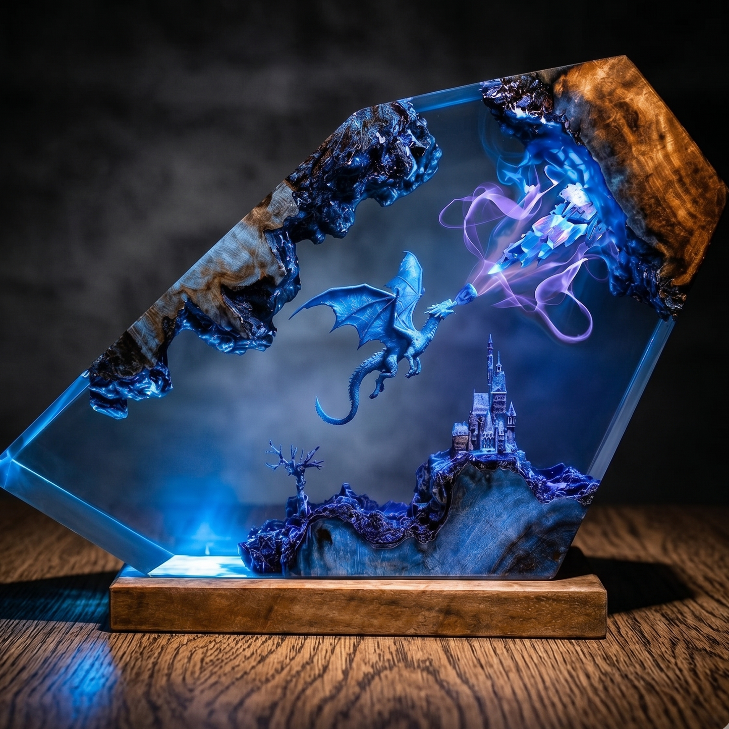 Arcane Frost Dragon Resin Lamp – Handmade Fantasy Magic Night Light