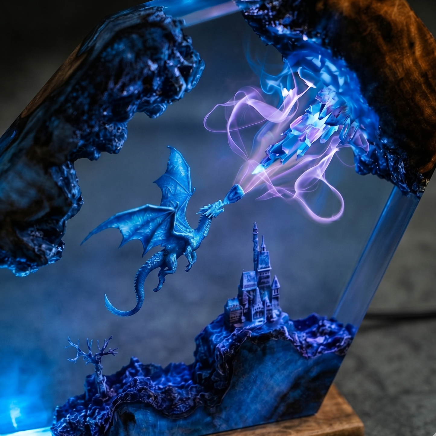 Arcane Frost Dragon Resin Lamp – Handmade Fantasy Magic Night Light