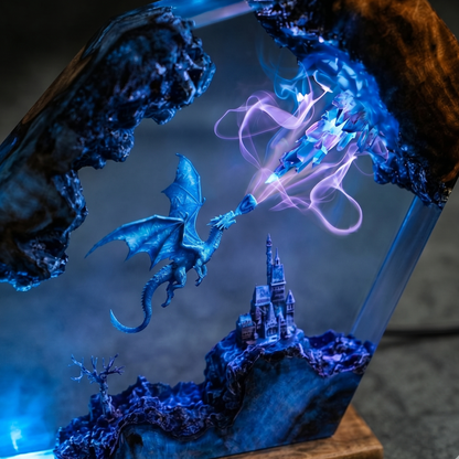 Arcane Frost Dragon Resin Lamp – Handmade Fantasy Magic Night Light
