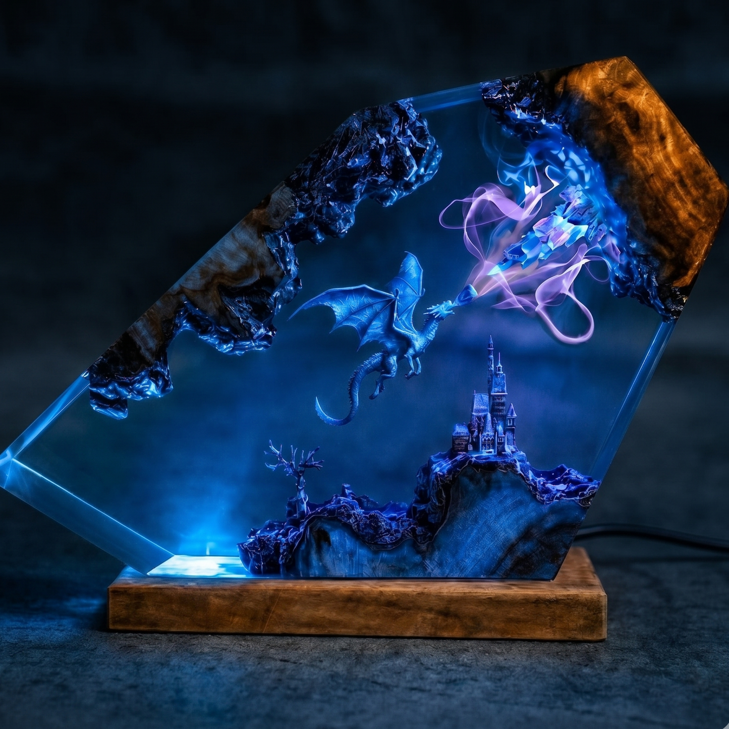 Arcane Frost Dragon Resin Lamp – Handmade Fantasy Magic Night Light