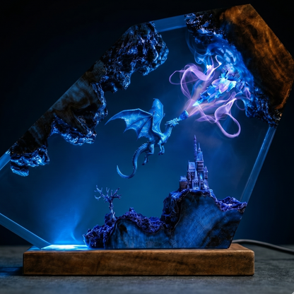 Arcane Frost Dragon Resin Lamp – Handmade Fantasy Magic Night Light
