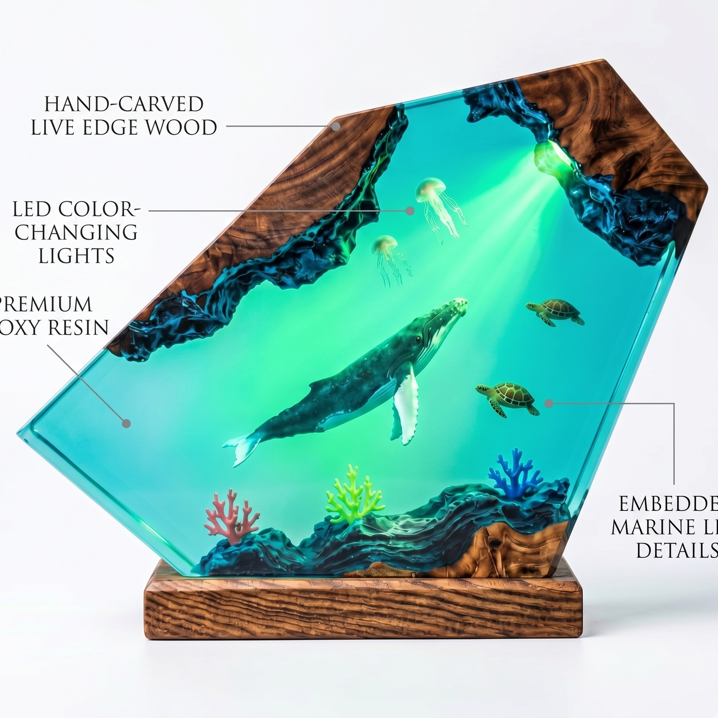 Humpback Whale Resin Lamp – Handmade Ocean Night Light & Coastal Decor