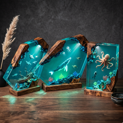 Humpback Whale Resin Lamp – Handmade Ocean Night Light & Coastal Decor