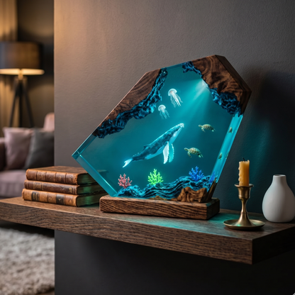 Humpback Whale Resin Lamp – Handmade Ocean Night Light & Coastal Decor