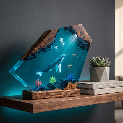 Humpback Whale Resin Lamp – Handmade Ocean Night Light & Coastal Decor