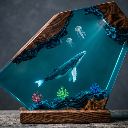 Humpback Whale Resin Lamp – Handmade Ocean Night Light & Coastal Decor