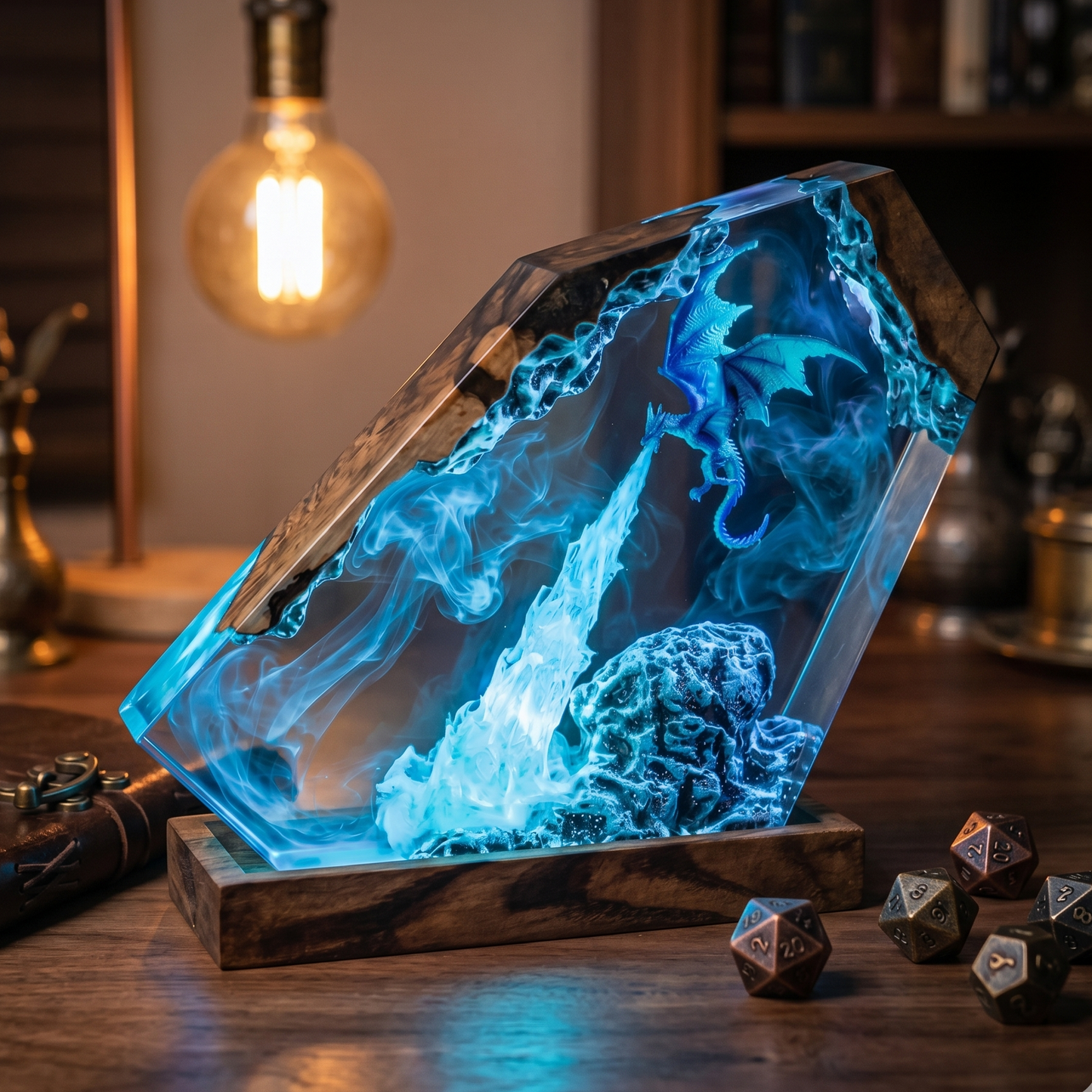 Ice Dragon Resin Lamp – Handmade Frost Dragon Night Light & Fantasy Decor