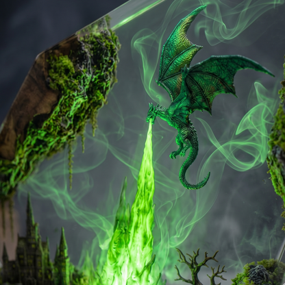 Emerald Dragon Resin Lamp – Handmade Fantasy Night Light & Forest Kingdom Decor