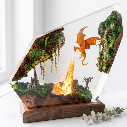 Fire Dragon Resin Lamp – Floating Kingdom Fantasy Decor & LED Night Light