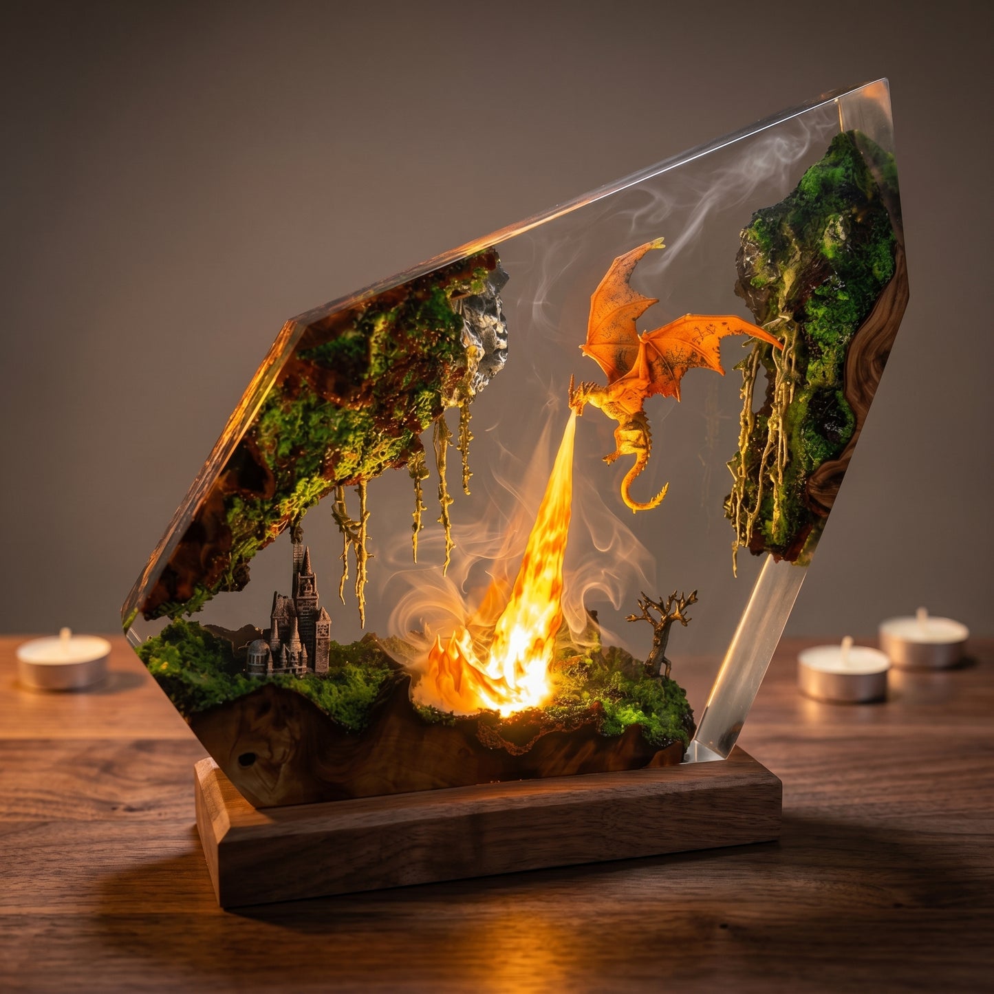 Fire Dragon Resin Lamp – Floating Kingdom Fantasy Decor & LED Night Light