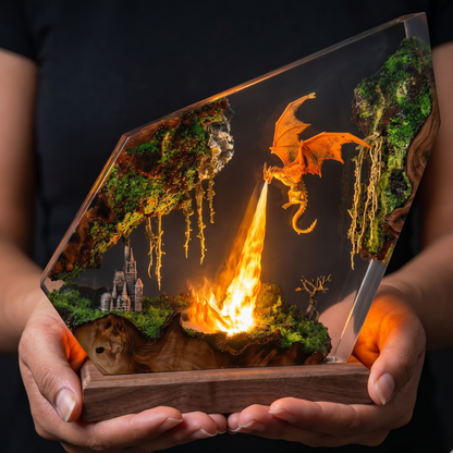 Fire Dragon Resin Lamp – Floating Kingdom Fantasy Decor & LED Night Light