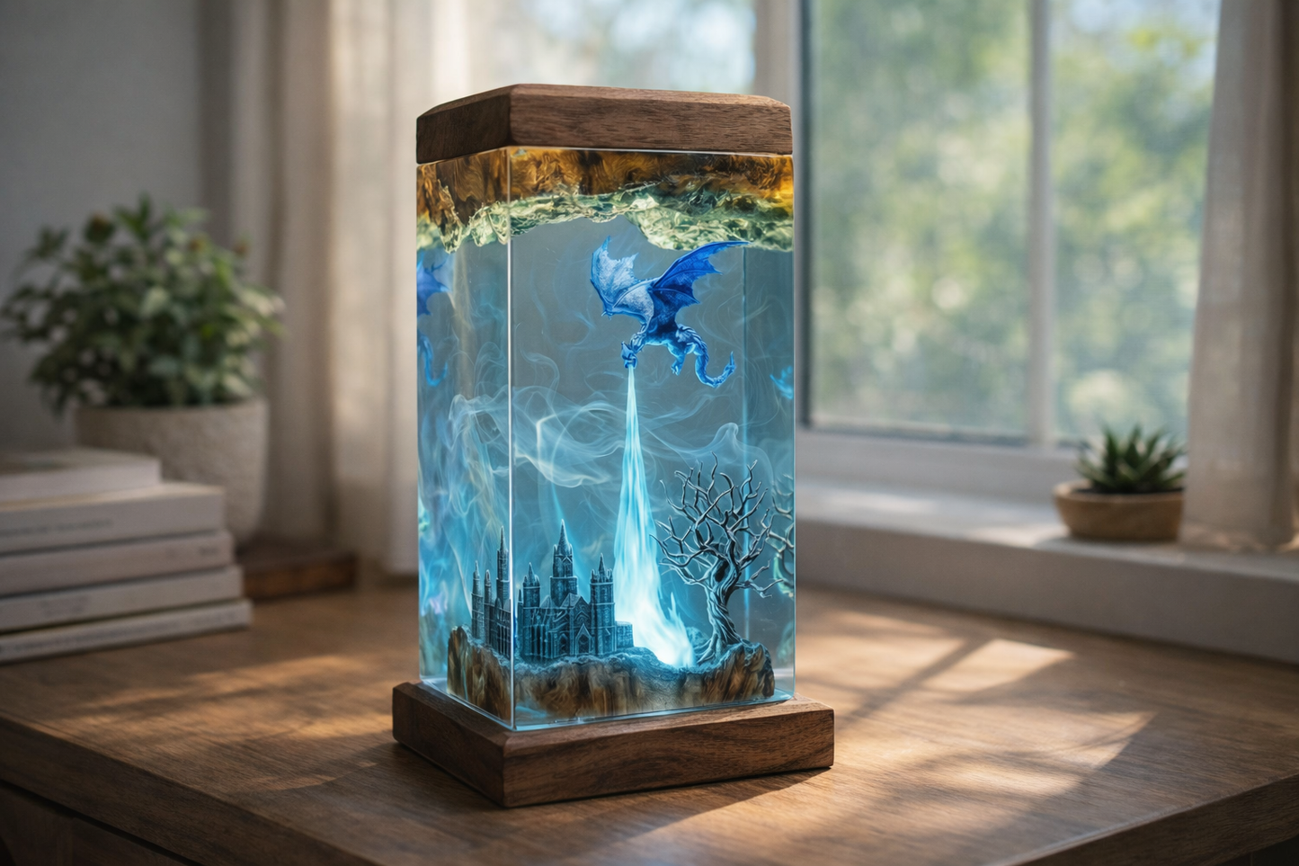 Ice Dragon Resin Lamp – Handmade Fantasy Night Light & Gaming Room Decor