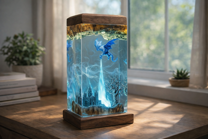 Ice Dragon Resin Lamp – Handmade Fantasy Night Light & Gaming Room Decor