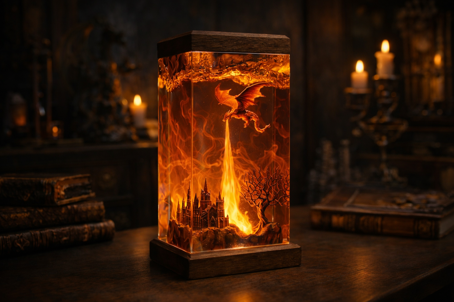 Fire Dragon Resin Lamp – Handmade Fantasy Night Light & Gaming Room Decor