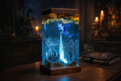 Ice Dragon Resin Lamp – Handmade Fantasy Night Light & Gaming Room Decor