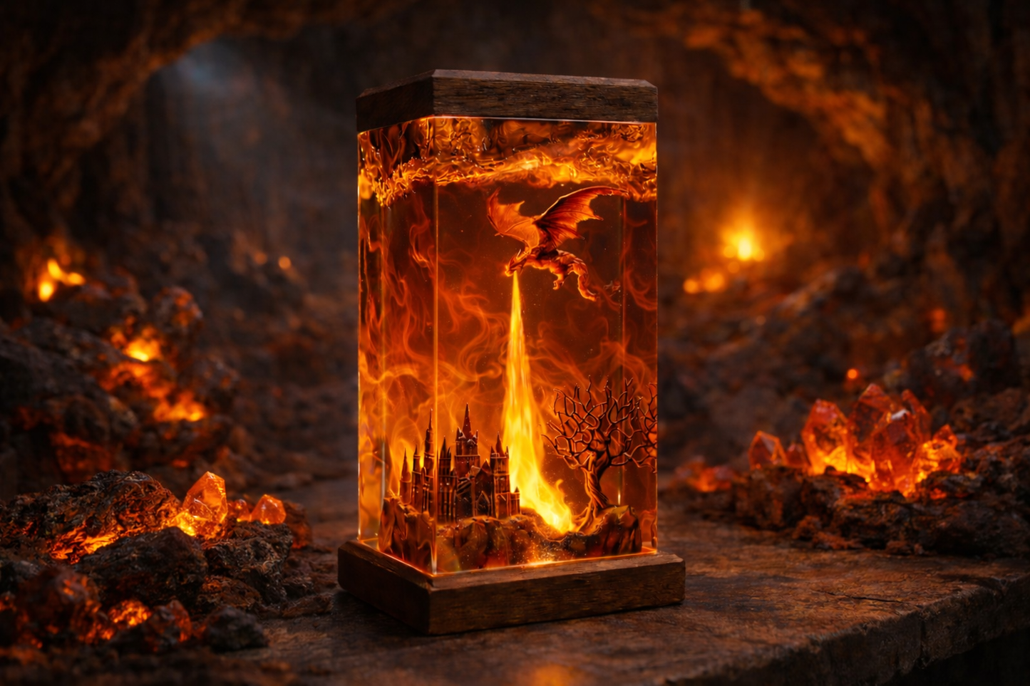 Fire Dragon Resin Lamp – Handmade Fantasy Night Light & Gaming Room Decor