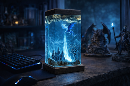Ice Dragon Resin Lamp – Handmade Fantasy Night Light & Gaming Room Decor