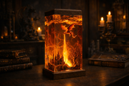 Fire Dragon Resin Lamp – Handmade Fantasy Night Light & Gaming Room Decor