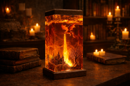 Fire Dragon Resin Lamp – Handmade Fantasy Night Light & Gaming Room Decor