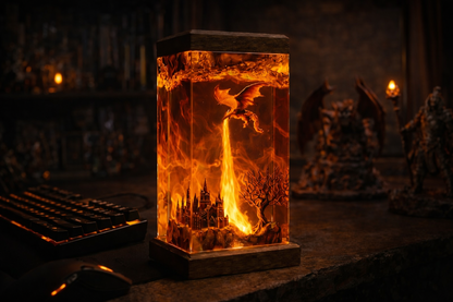 Fire Dragon Resin Lamp – Handmade Fantasy Night Light & Gaming Room Decor