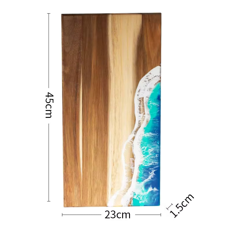 Handmade Ocean Resin Charcuterie Board – Acacia Wood Serving Board – Beach Wave Epoxy Resin Cheese Board – Coastal Kitchen Decor & Housewarming Gift