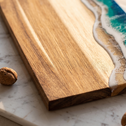 Handmade Ocean Resin Charcuterie Board – Acacia Wood Serving Board – Beach Wave Epoxy Resin Cheese Board – Coastal Kitchen Decor & Housewarming Gift