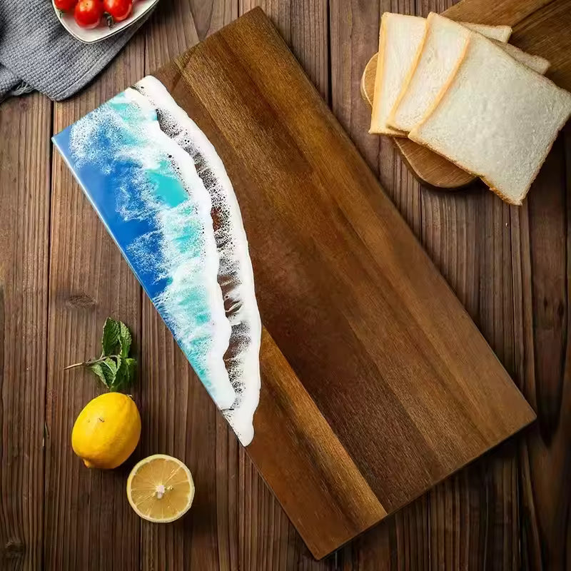 Handmade Ocean Resin Charcuterie Board – Acacia Wood Serving Board – Beach Wave Epoxy Resin Cheese Board – Coastal Kitchen Decor & Housewarming Gift