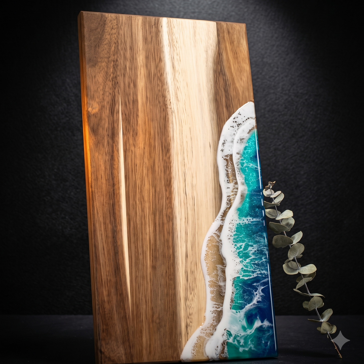 Handmade Ocean Resin Charcuterie Board – Acacia Wood Serving Board – Beach Wave Epoxy Resin Cheese Board – Coastal Kitchen Decor & Housewarming Gift