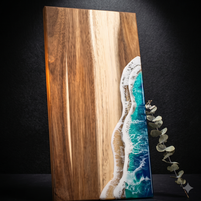 Handmade Ocean Resin Charcuterie Board – Acacia Wood Serving Board – Beach Wave Epoxy Resin Cheese Board – Coastal Kitchen Decor & Housewarming Gift