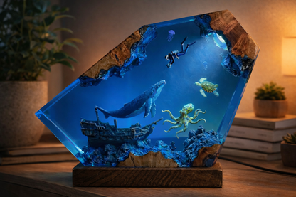 Deep Ocean Adventure Resin Lamp – Handmade Whale Night Light & Coastal Decor