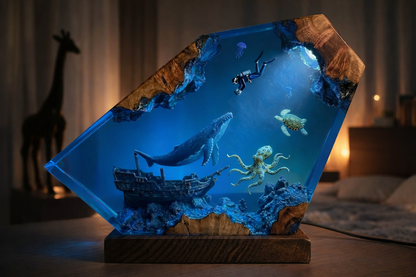 Deep Ocean Adventure Resin Lamp – Handmade Whale Night Light & Coastal Decor