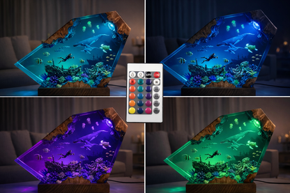 Deep Ocean Adventure Resin Lamp – Handmade Whale Night Light & Coastal Decor