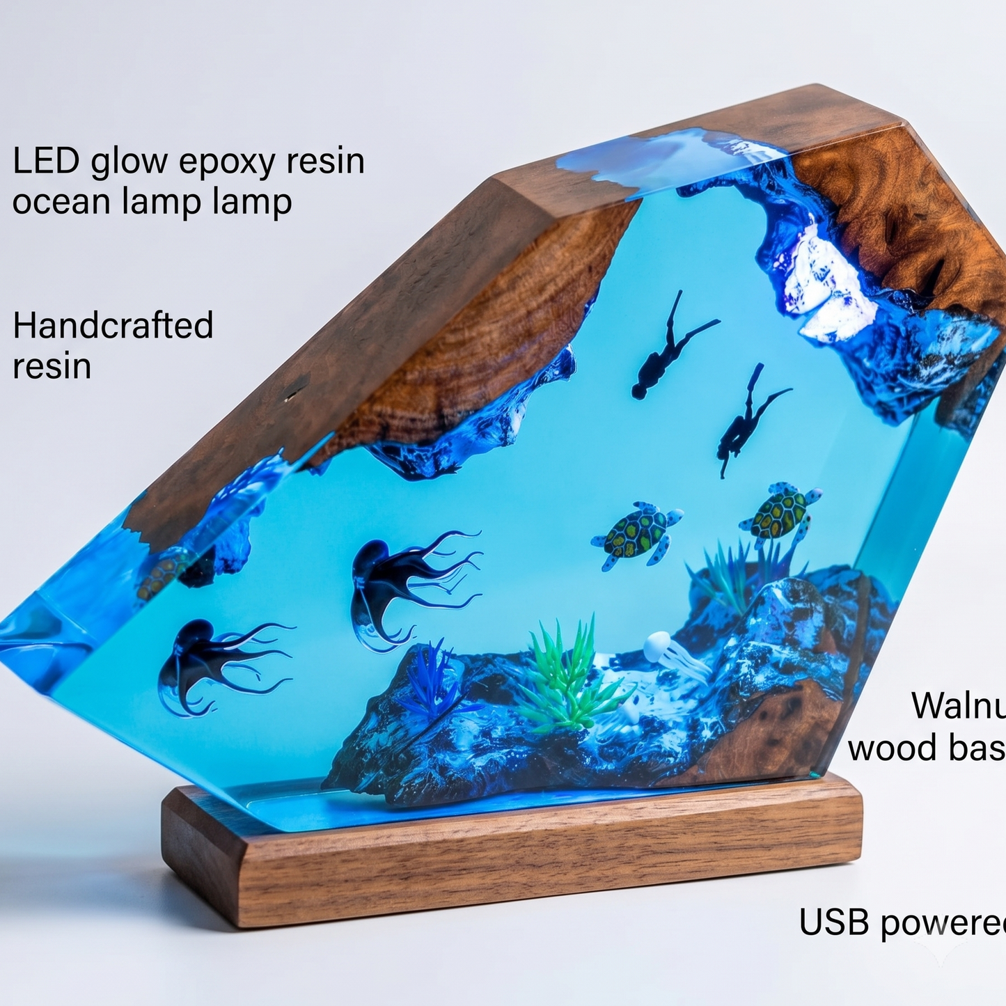Ocean Diver Resin Lamp – Handmade Underwater Night Light & Coastal Decor