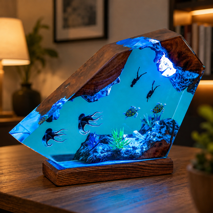 Ocean Diver Resin Lamp – Handmade Underwater Night Light & Coastal Decor