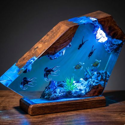 Ocean Diver Resin Lamp – Handmade Underwater Night Light & Coastal Decor