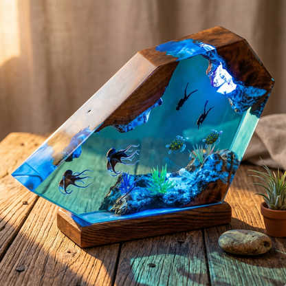Ocean Diver Resin Lamp – Handmade Underwater Night Light & Coastal Decor