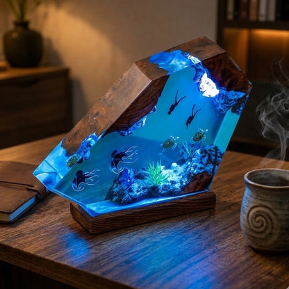 Ocean Diver Resin Lamp – Handmade Underwater Night Light & Coastal Decor