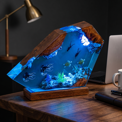Ocean Diver Resin Lamp – Handmade Underwater Night Light & Coastal Decor