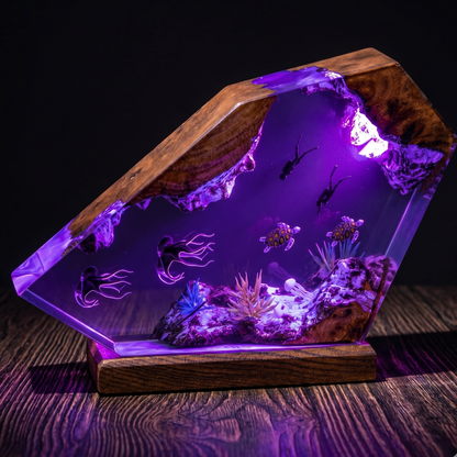 Ocean Diver Resin Lamp – Handmade Underwater Night Light & Coastal Decor