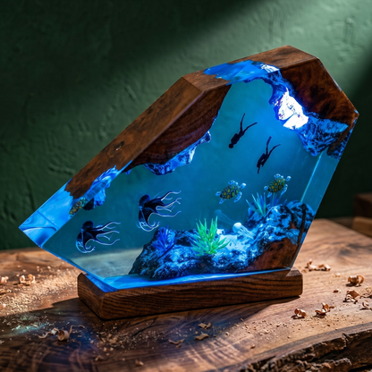 Ocean Diver Resin Lamp – Handmade Underwater Night Light & Coastal Decor